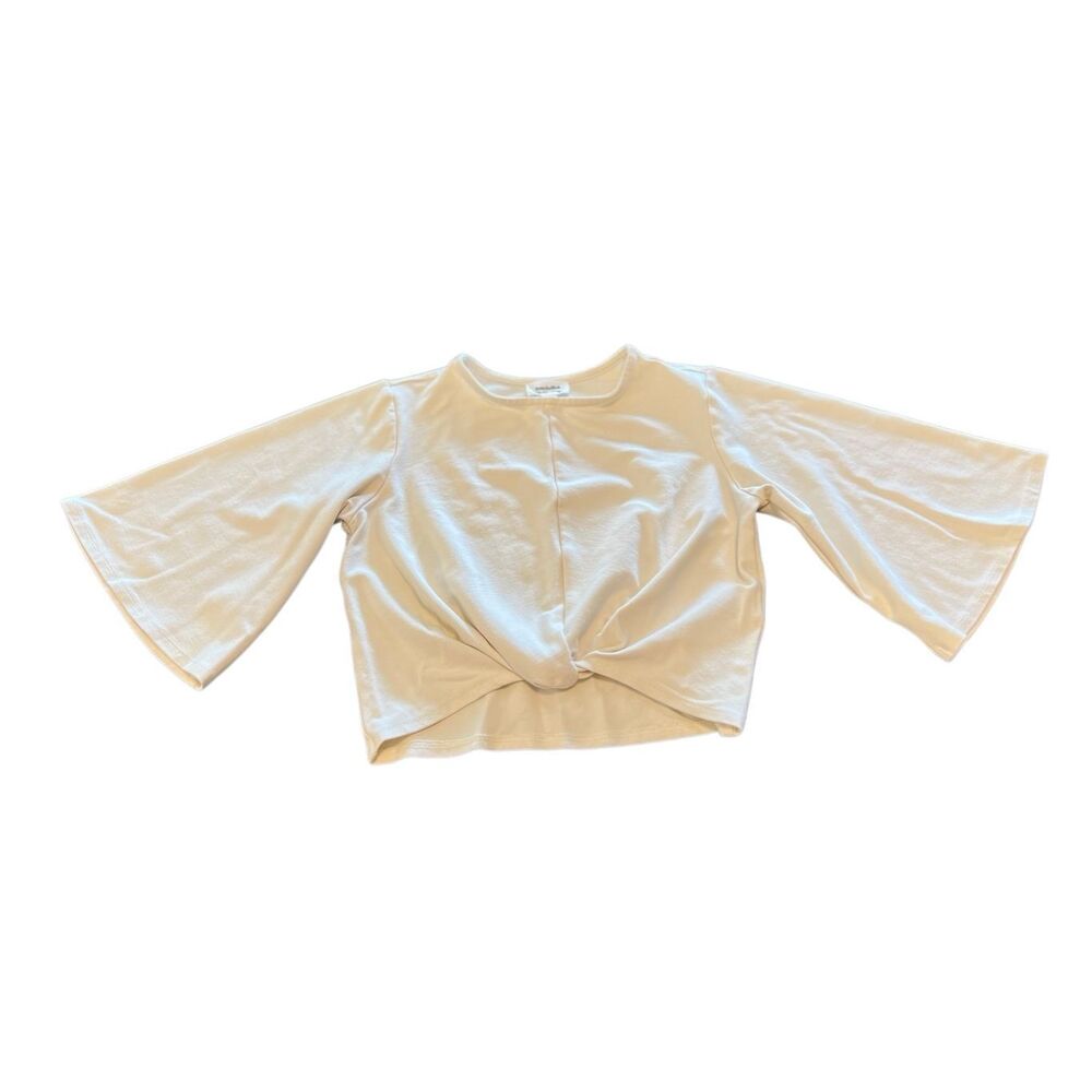 The Drop Itsmekellieb Women's Twist Front Bell Sleeve Crop Top Cream Size XS
